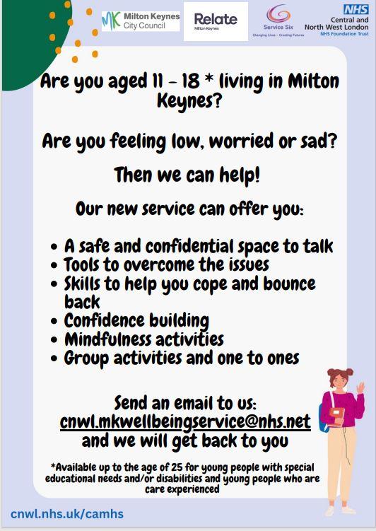CAMHS information poster for young people aged 11 - 18 