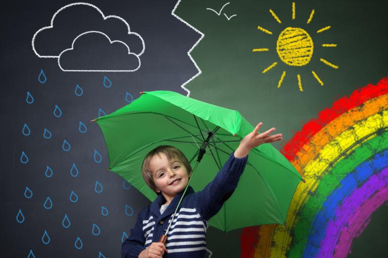 child with umbrella
