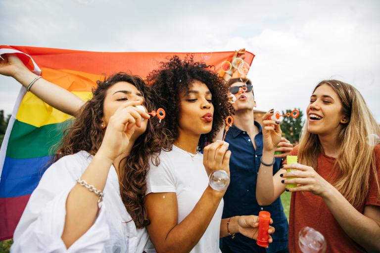 coloured flag and young people